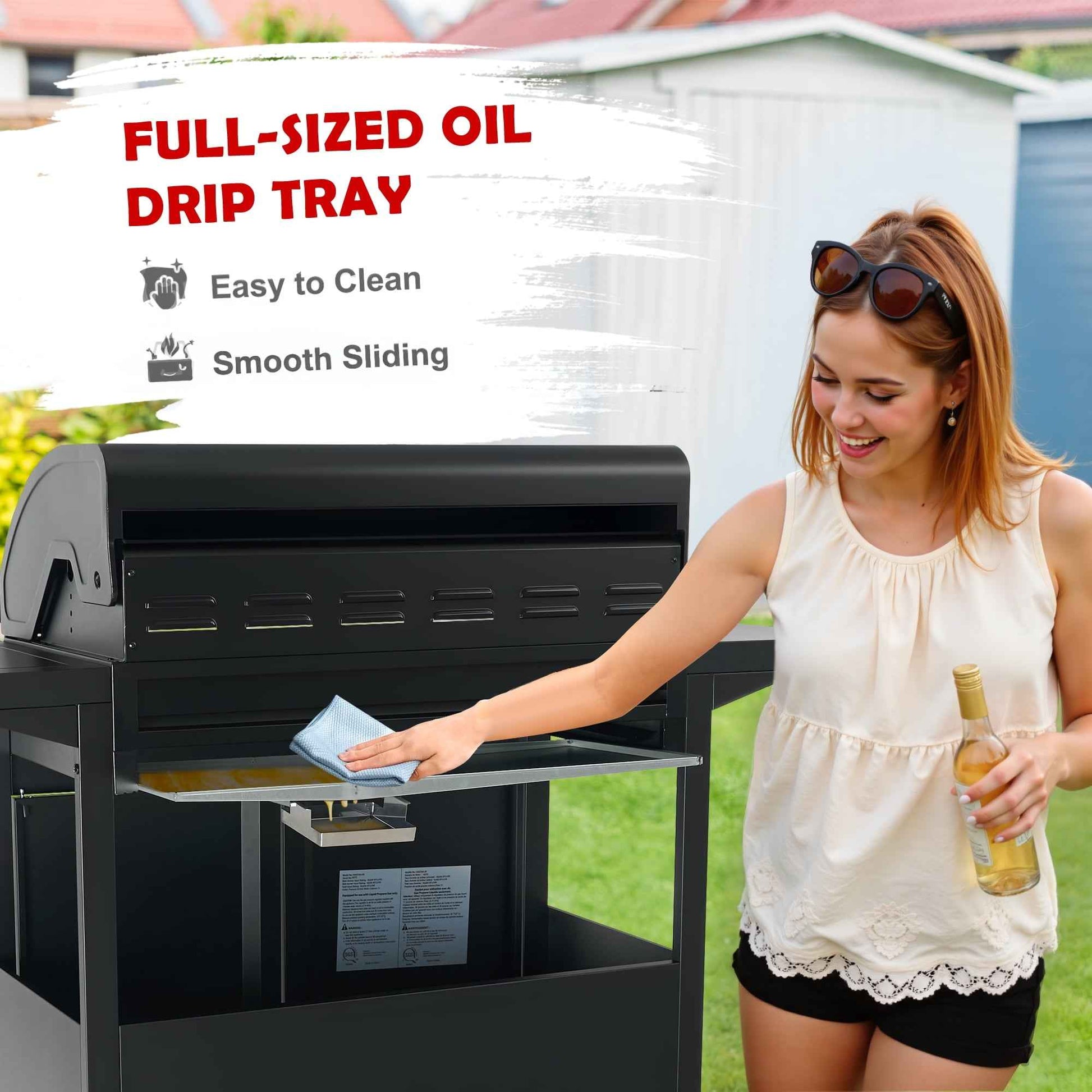 50000 BTU Gas Grills, SYNAGR Propane Grill with 566 sq.in Cooking Area, 5-Burner Stainless Steel BBQ Grill with Side Burner and Thermometer for Outdoor Party, Camping