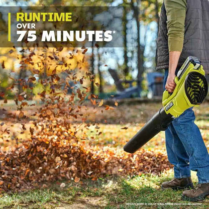 RYOBI 40-Volt Lithium-Ion Cordless Variable-Speed 120 MPH 550 CFM Leaf Blower (Tool-Only); Battery and Charger Not Included, Green, RY40LB01B