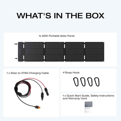 EF EcoFlow 60W Portable Solar Panel for Power Station, Foldable Solar Charger with Adjustable Kickstand, Waterproof IP67 for Outdoor Camping,RV,off Grid System