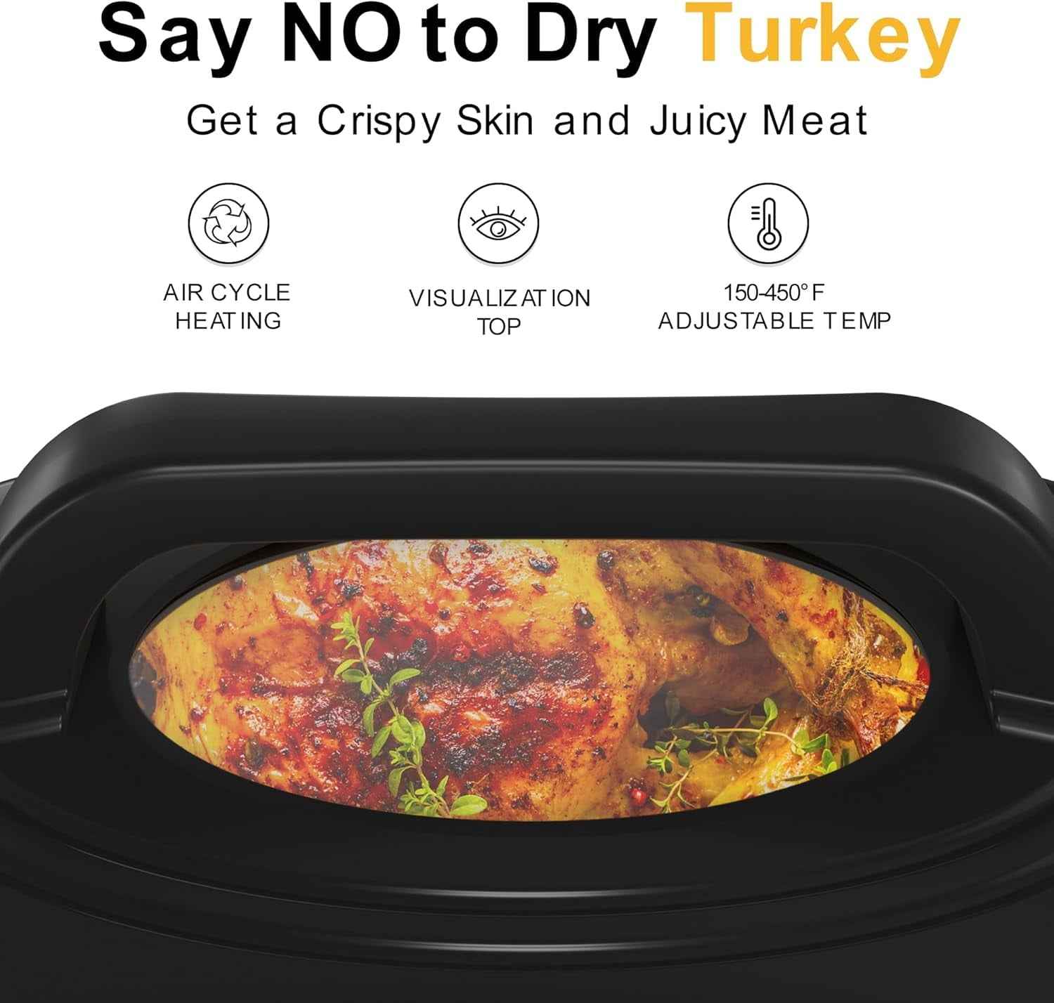 Superjoe 22 Quart Electric Roaster Oven with Self-Basting Lid, Turkey Roaster Oven Buffet with Removable Pan, Cool-Touch Handles, Black