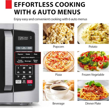 TOSHIBA 0.9 Cu Ft Microwave Oven, 6 Auto Menus, Mute Function, Child Lock, 900W, Stainless Steel