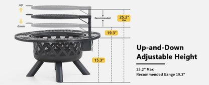 Bali Outdoors 32 inch Fire Pit with Poker, Outdoor Fire Pit, Wood Burning Firepits for Outside with Grill - Home OXO