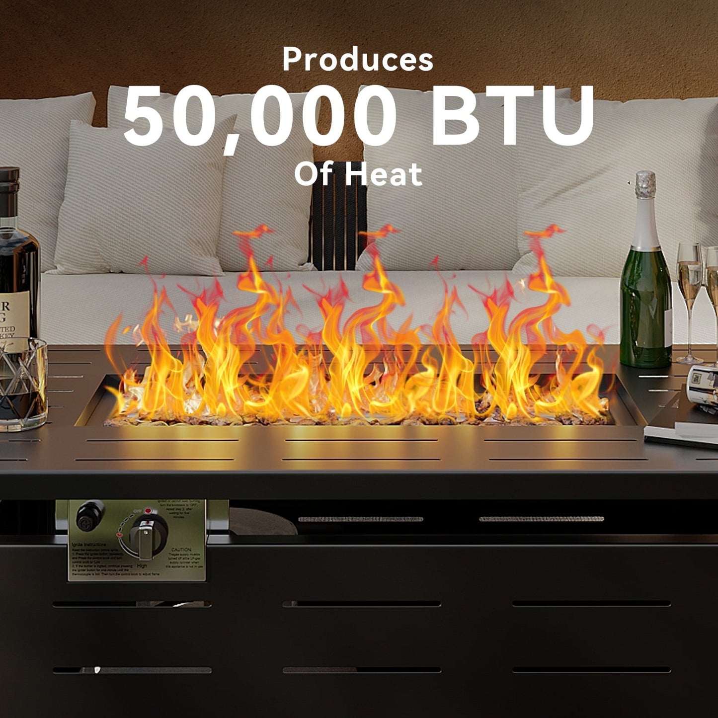 Sunmthink 40" Propane Fire Pit Table, 50,000 BTU Auto Ignition Steel Gas Fire Pit with Removable Lid & Waterproof Cover for Patio, Backyard, Black - Home OXO