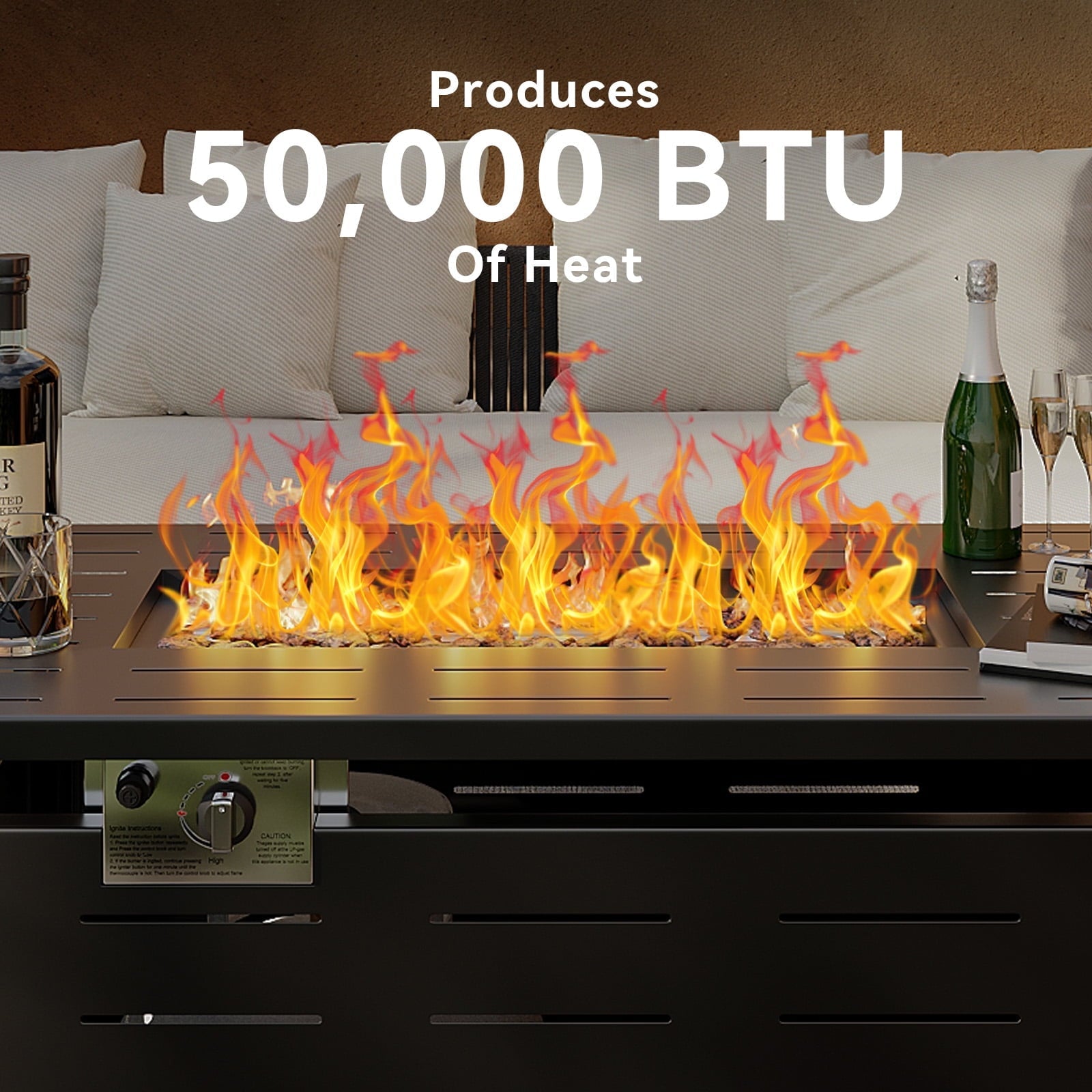 Sunmthink 40" Propane Fire Pit Table, 50,000 BTU Auto Ignition Steel Gas Fire Pit with Removable Lid & Waterproof Cover for Patio, Backyard, Black - Home OXO