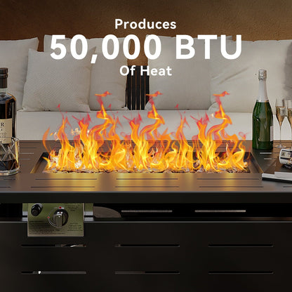 Sunmthink 40" Propane Fire Pit Table, 50,000 BTU Auto Ignition Steel Gas Fire Pit with Removable Lid & Waterproof Cover for Patio, Backyard, Black - Home OXO