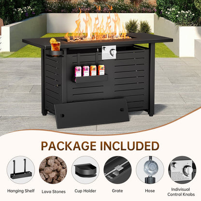 KingChii 45 inch Propane Fire Pit with Lid, Lava Stone, 60,000 BTU Steel Gas Fire Pit Table for Outdoor, Garden, Patio and Backyard, Black - Home OXO