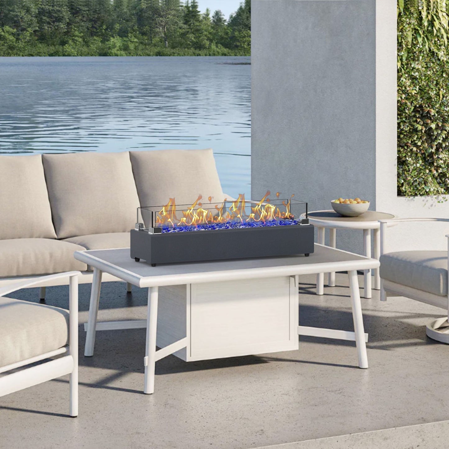 28-inch Table Top Gas Fire Pit, 40,000 BTU Tabletop Propane Fire Pit Portable Fireplace for Patio, Outdoor w/Wind Glass Shield, Glass Rocks, Carbon Gray - Home OXO