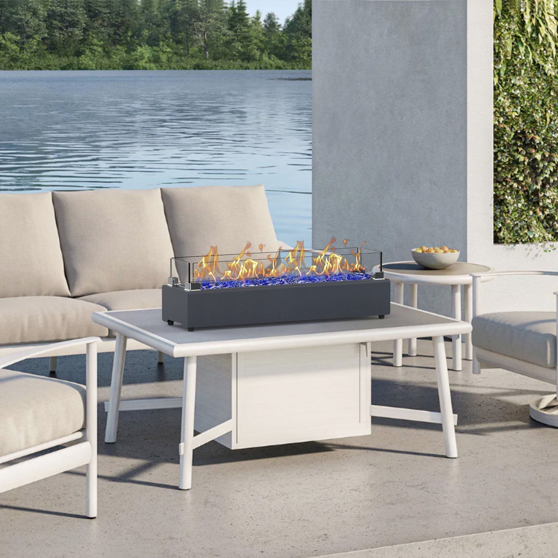 28-inch Table Top Gas Fire Pit, 40,000 BTU Tabletop Propane Fire Pit Portable Fireplace for Patio, Outdoor w/Wind Glass Shield, Glass Rocks, Carbon Gray - Home OXO