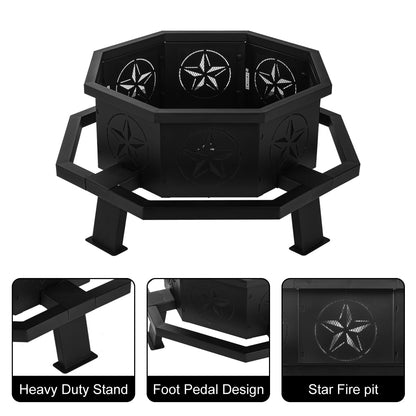MistMo Octagon Wood Fire Pit, 35" Metal Outdoor Firepit for Patio Party Black - Home OXO