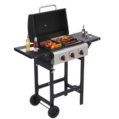 CIG GARDEN 3 Burner Propane Gas Grill, 31,500 BTU Output Outdoor BBQ Grill with Cast Iron Grates and Versatile Mini Grill Pan, Perfect for Outdoor Cooking, Balcony, Backyard, Camping