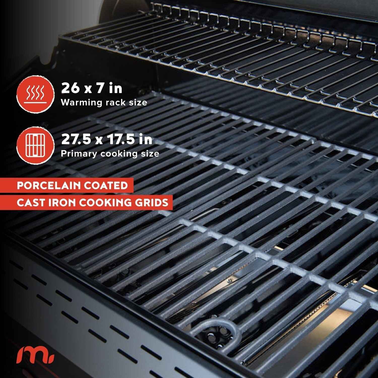 Megamaster 5-Burner Propane Gas Grill with Side Tables, Accessory Hooks, 50,000 BTUs, 656 SQ. In. Cooking Space, 2 Wheel Transport, Outdoor Kitchen Grill for BBQs, Backyards, and More - 720-0982