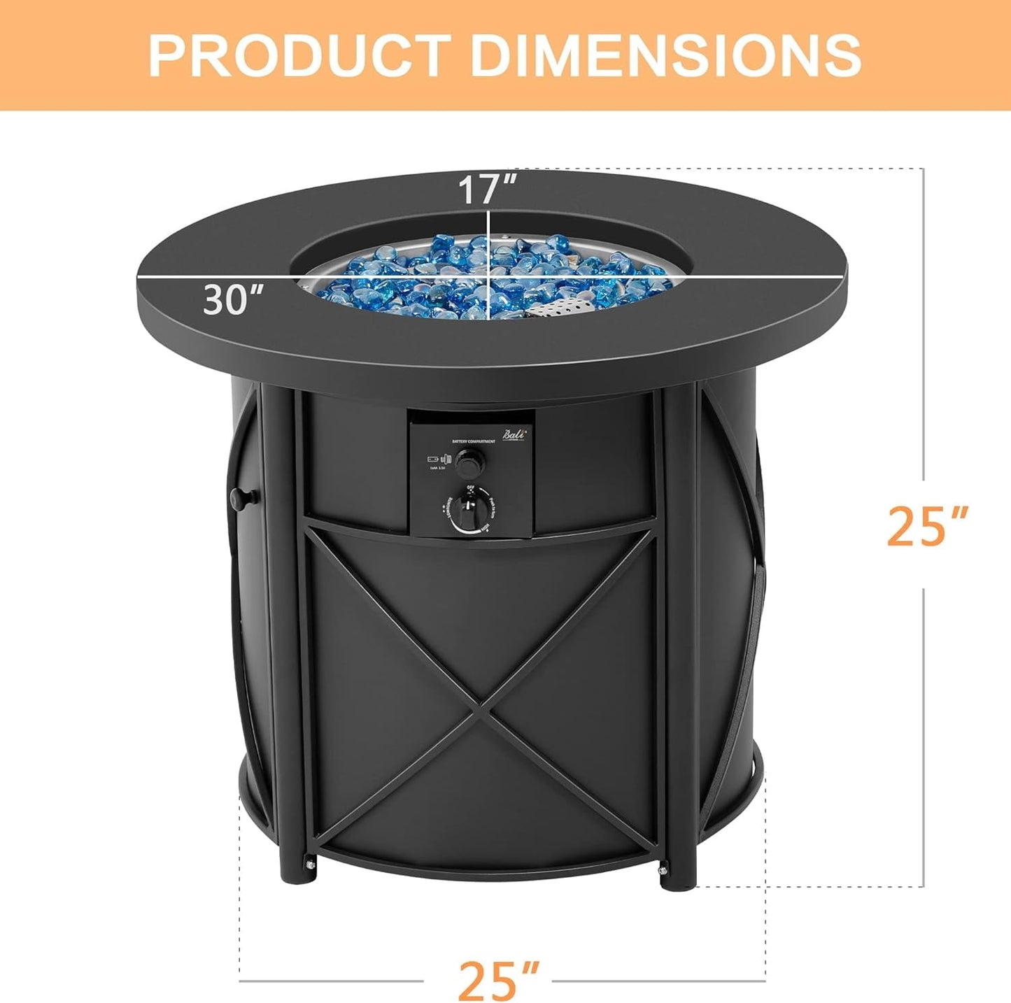 Bali Outdoors 30" Round Gas Fire Pit Table 50000 BTU Fire Column for Outside Backyard, Patio, Black - Home OXO
