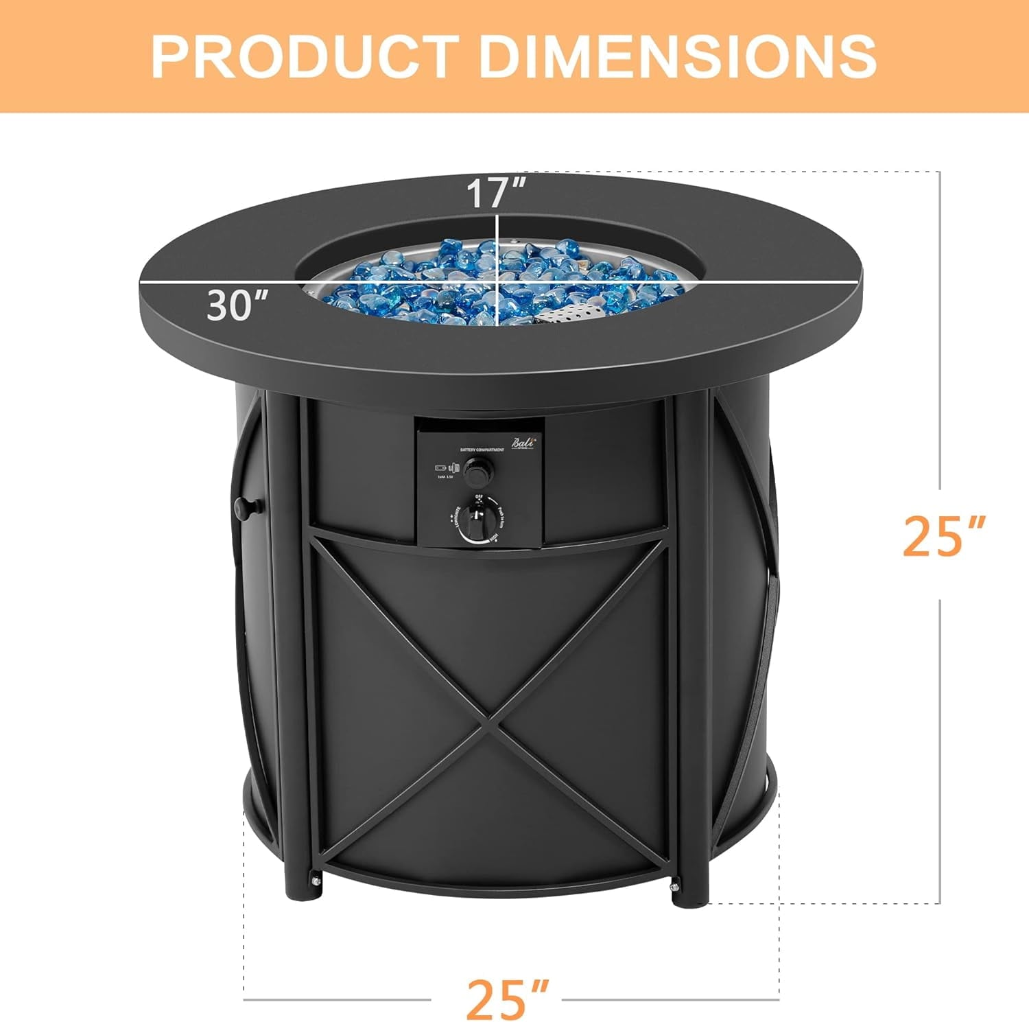 Bali Outdoors 30" Round Gas Fire Pit Table 50000 BTU Fire Column for Outside Backyard, Patio, Black - Home OXO