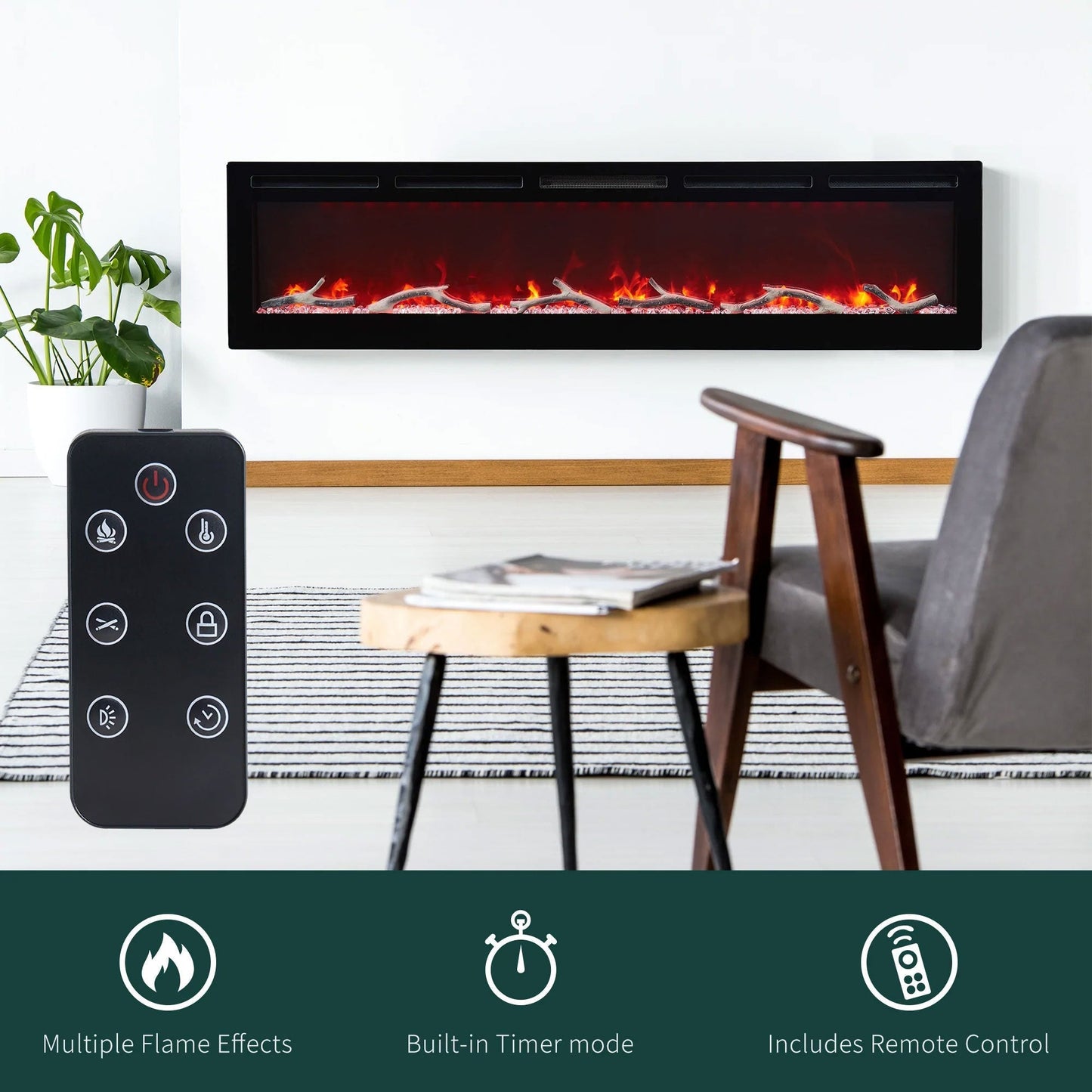 Edyo Living Wall Mount or Recessed Electric Fireplace with Touch Screen, 50 Inch - Home OXO