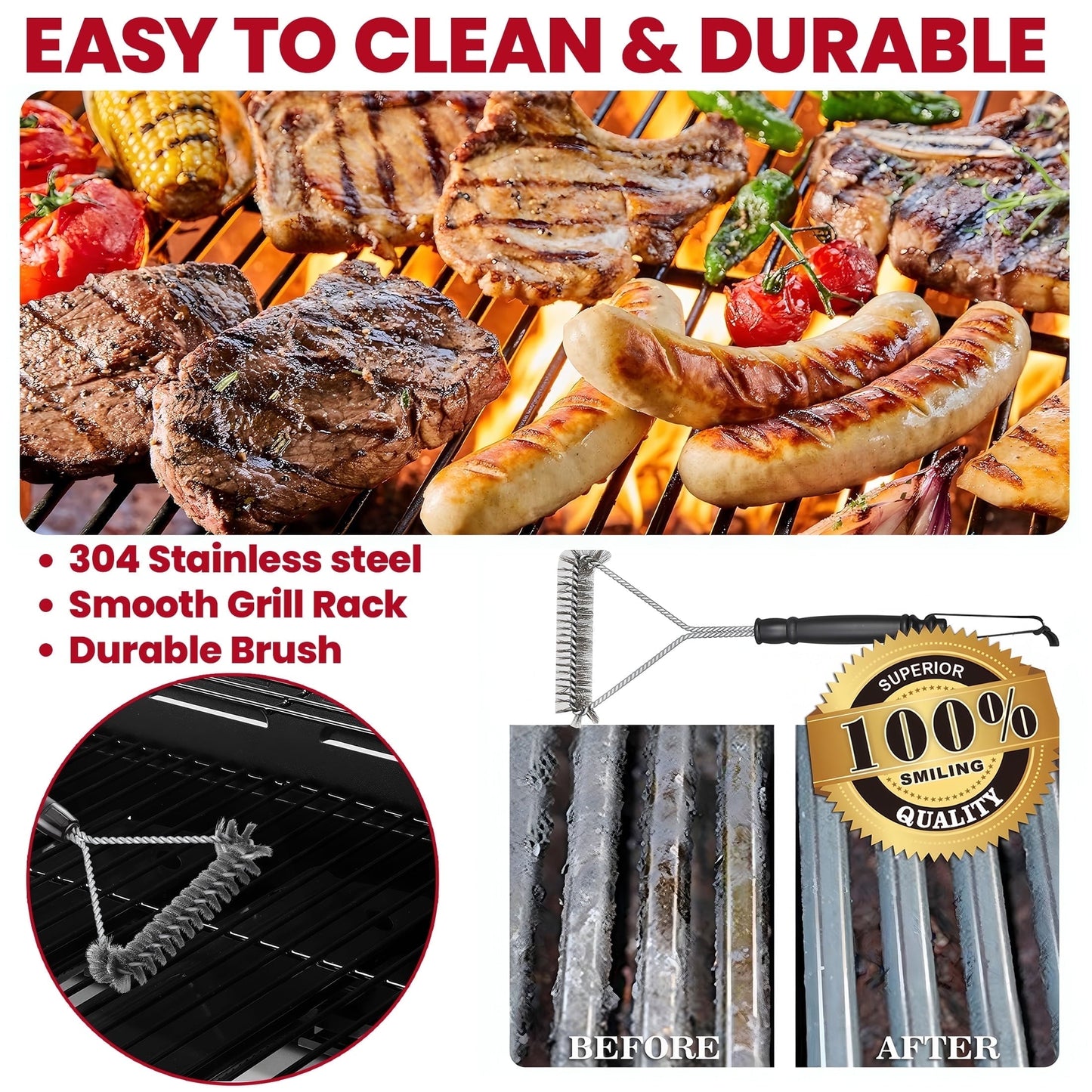 Enyopro 3 Burner Propane Gas Grill, 30,000BTU Stainless Steel Barbecue Grill with Foldable Side Table, Built-in Thermometer, Hanging Basket for Outdoor BBQ Camping Grill - Home OXO