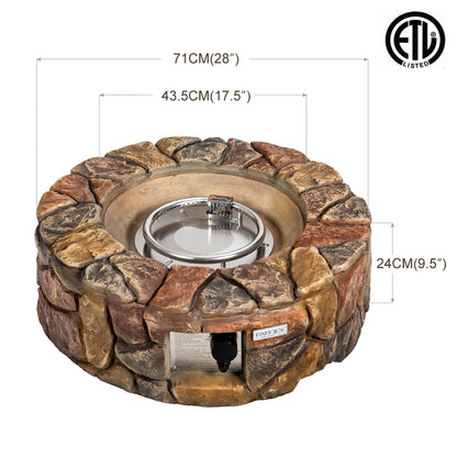 Costway 28'' Propane Gas Fire Pit Outdoor 40,000 BTU Stone Finish Lava Rocks Cover Brown - Home OXO