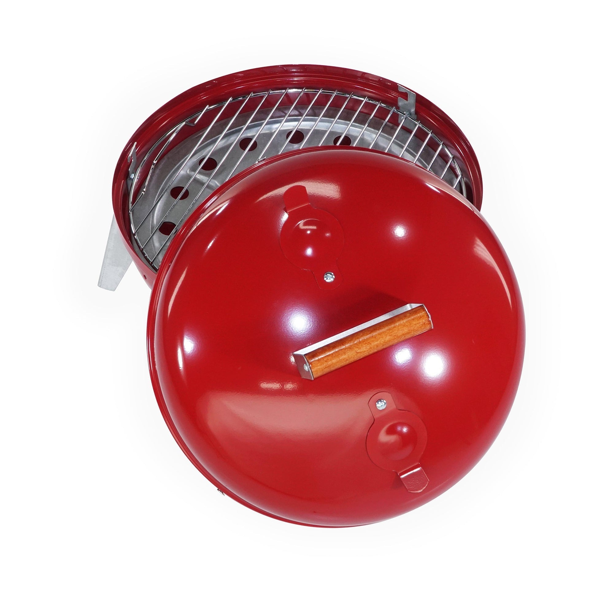 Americana Lock N Go Portable Charcoal Grill with Locking Hood and Bowl, Red - Home OXO