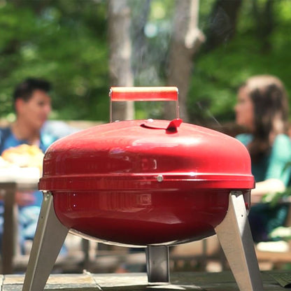 Americana Lock N Go Portable Charcoal Grill with Locking Hood and Bowl, Red - Home OXO