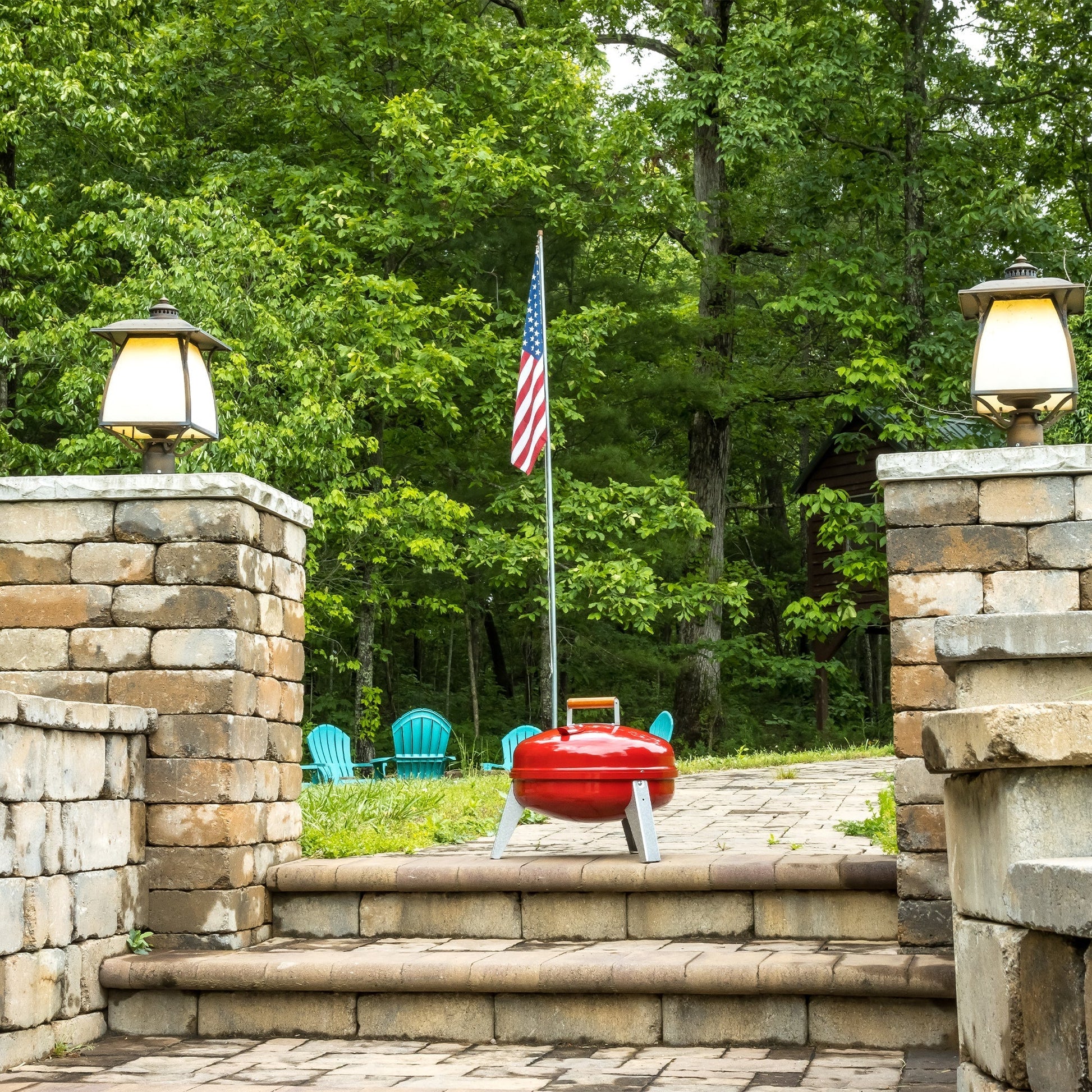 Americana Lock N Go Portable Charcoal Grill with Locking Hood and Bowl, Red - Home OXO