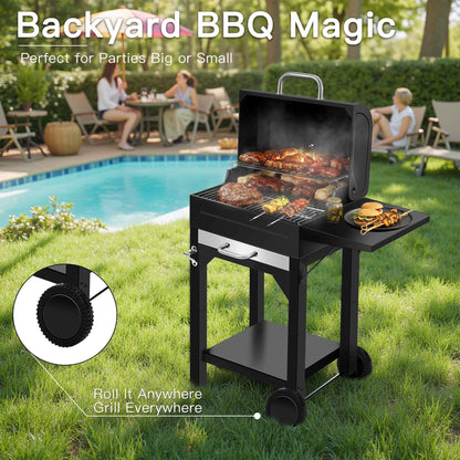 Portable Charcoal Smoker Grill Combo with Offset Firebox – Heavy Duty BBQ Grill with Warming Rack & Side Shelf for Outdoor Cooking, Camping & Tailgating