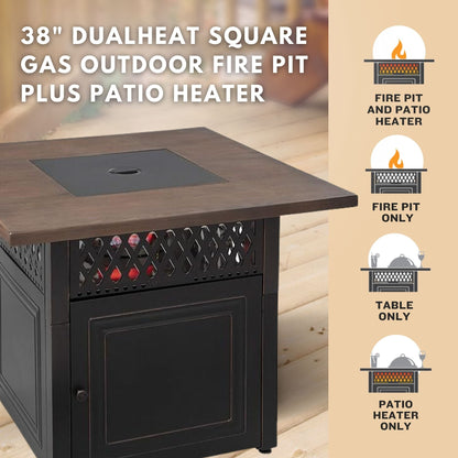 Four Seasons Courtyard Dual Heat 41,000 BTU Square Gas Fire Pit with Tabletop - Home OXO