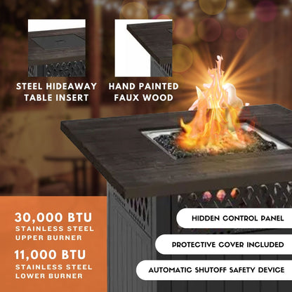 Four Seasons Courtyard Dual Heat 41,000 BTU Square Gas Fire Pit with Tabletop - Home OXO