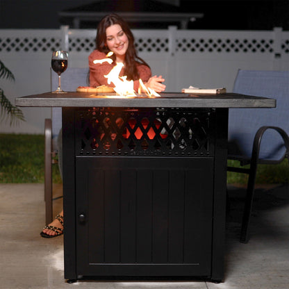 Four Seasons Courtyard Dual Heat 41,000 BTU Square Gas Fire Pit with Tabletop - Home OXO