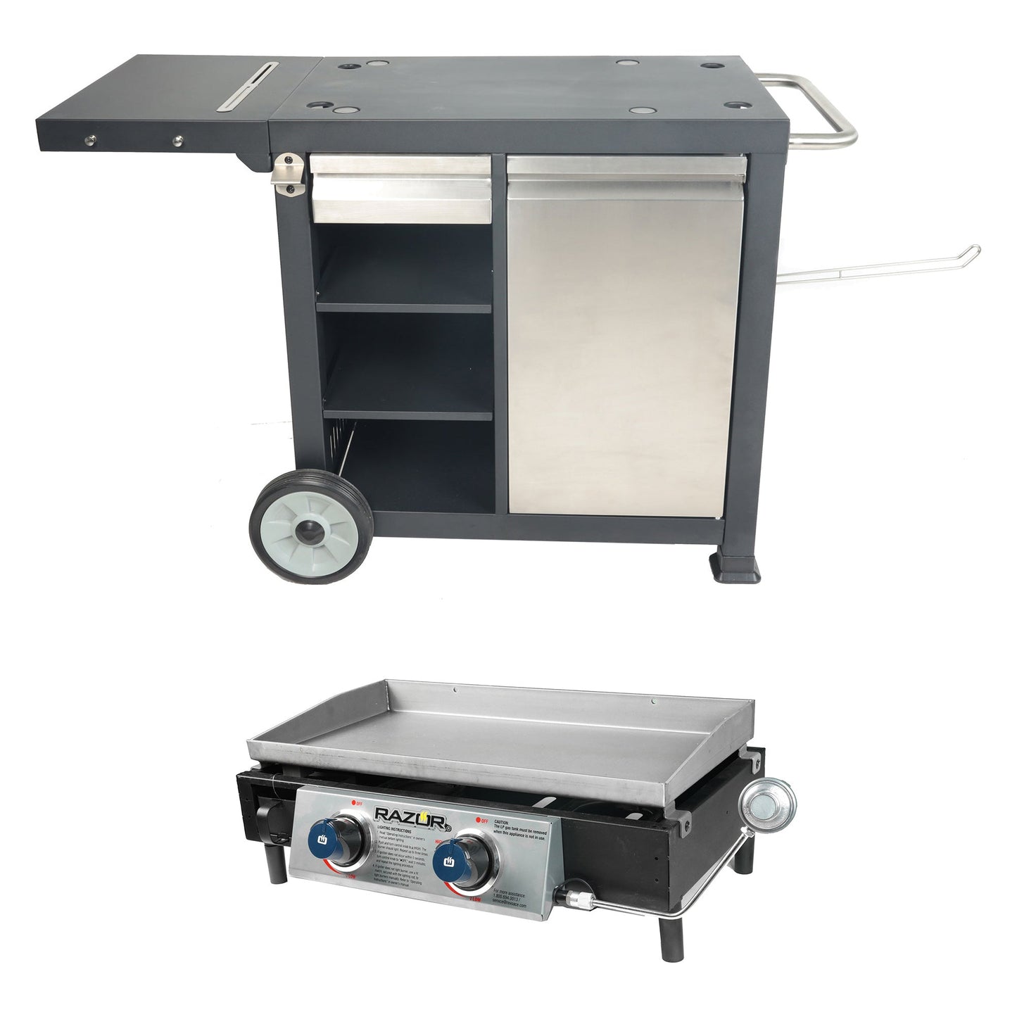 Razor Universal Rolling Prep Cart and 25 Inch Double Burner LP Propane Gas Grill - Home OXO