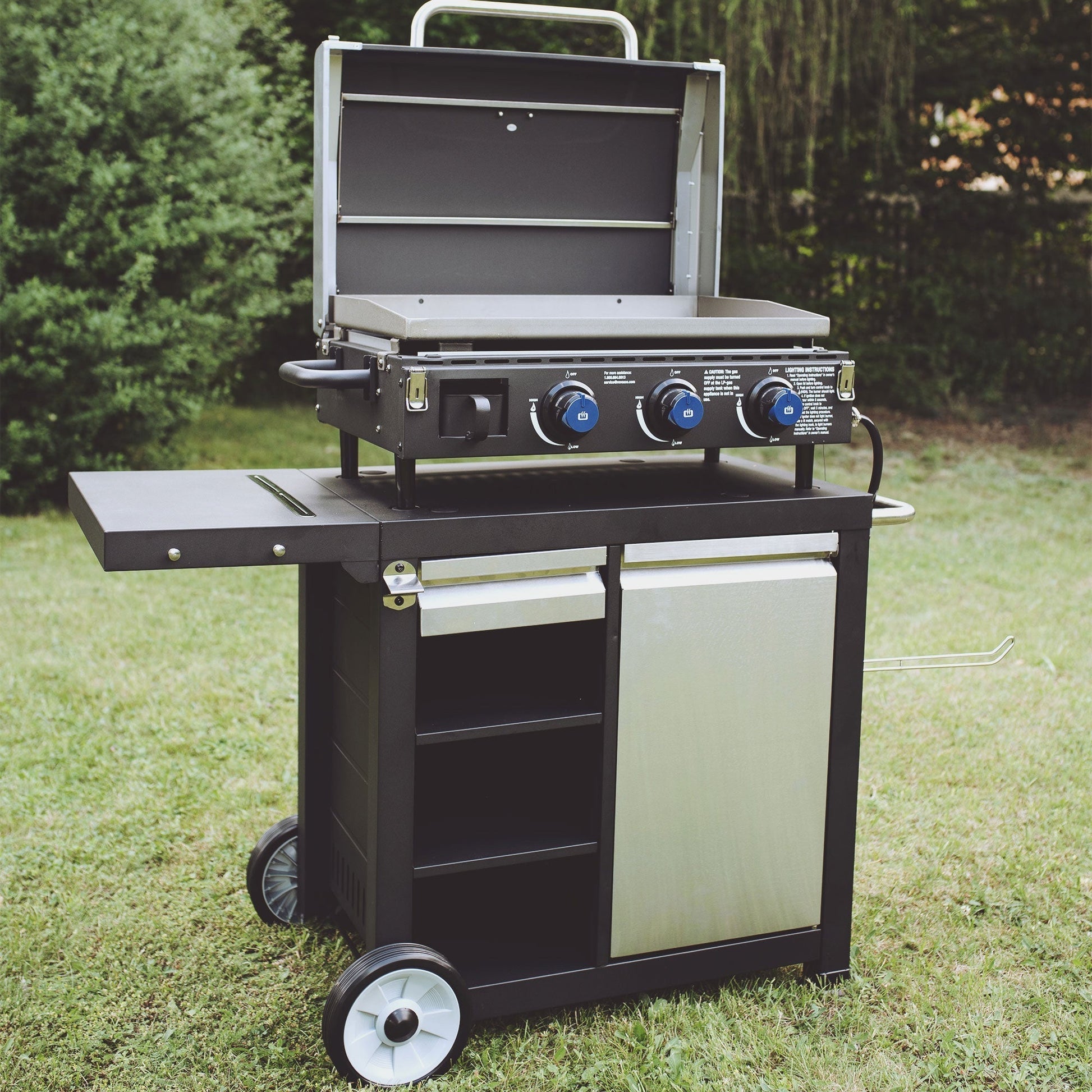 Razor Universal Rolling Prep Cart and 25 Inch Double Burner LP Propane Gas Grill - Home OXO