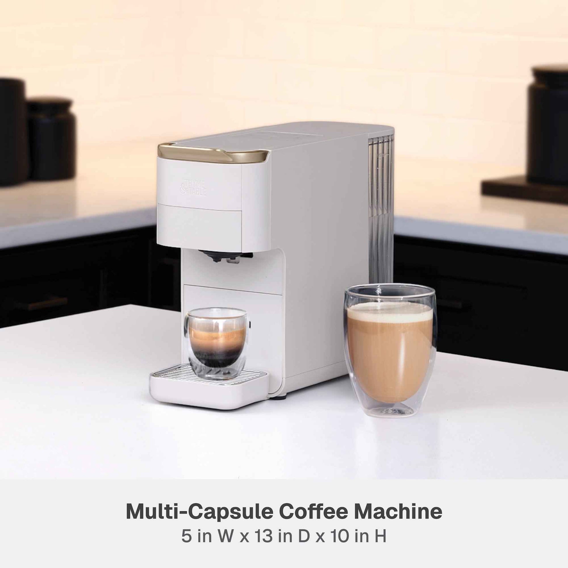 Thyme & Table Multi Capsule Coffee Machine, Universal Capsule Compatible with Espresso and Coffee, One-Touch Controls, Sand White