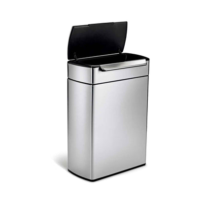 simplehuman 48 Liter / 12.7 Gallon Touch-Bar Kitchen Dual Compartment Trash Can Recycler, Brushed Stainless Steel