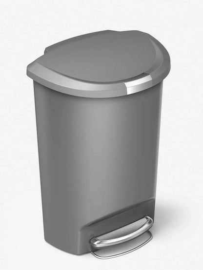 simplehuman 50 Liter / 13 Gallon Semi-Round Kitchen Step Trash Can with Secure Slide Lock, Gray Plastic