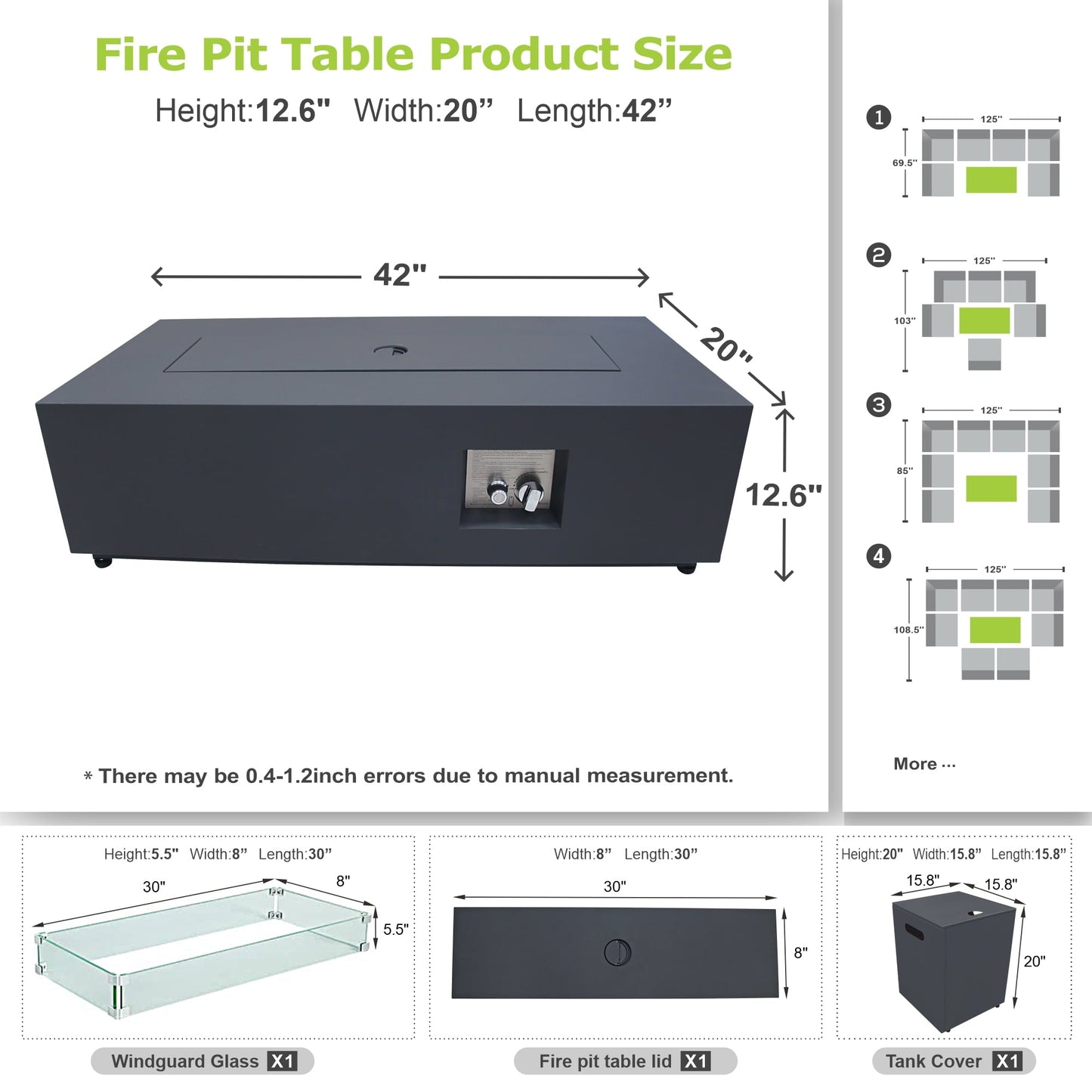 Evita 42" Propane Fire Pit Table for Outdoor 50,000 BTU Gas Fire Pits with Lid ,Glass stone,Tank Cover - Home OXO