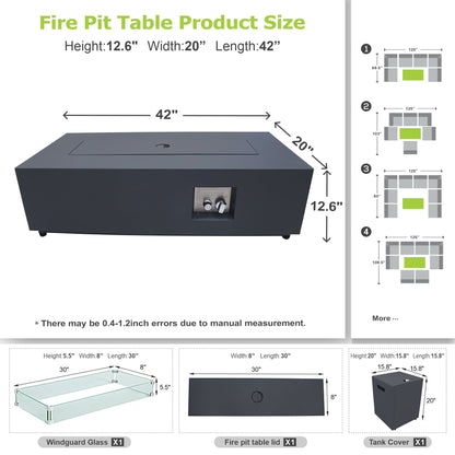 Evita 42" Propane Fire Pit Table for Outdoor 50,000 BTU Gas Fire Pits with Lid ,Glass stone,Tank Cover - Home OXO