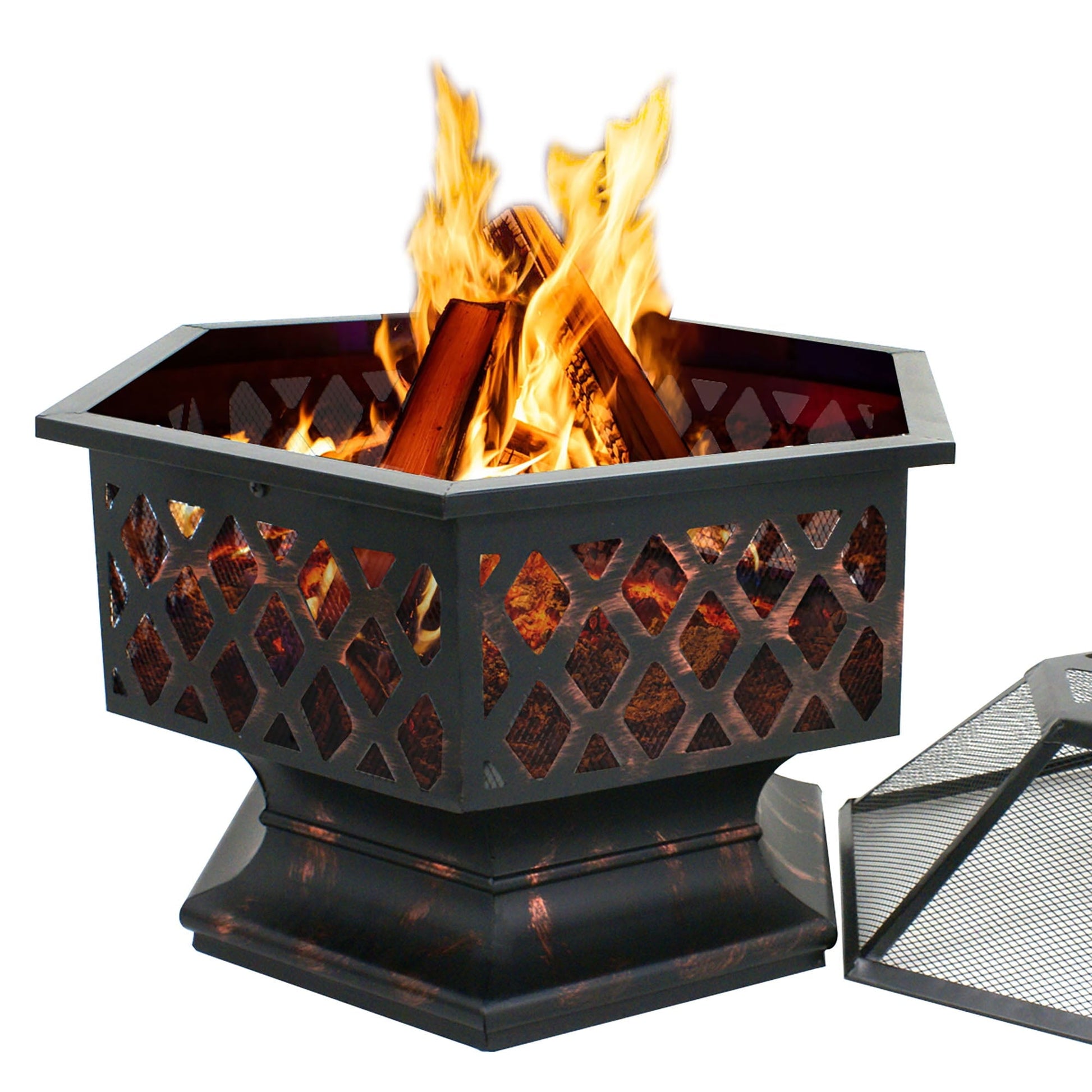 ZENSTYLE Outdoor Patio Steel Fire Pit - 24" Hex Shaped Backyard Fireplace Wood Burning Firepit Bowl - Home OXO