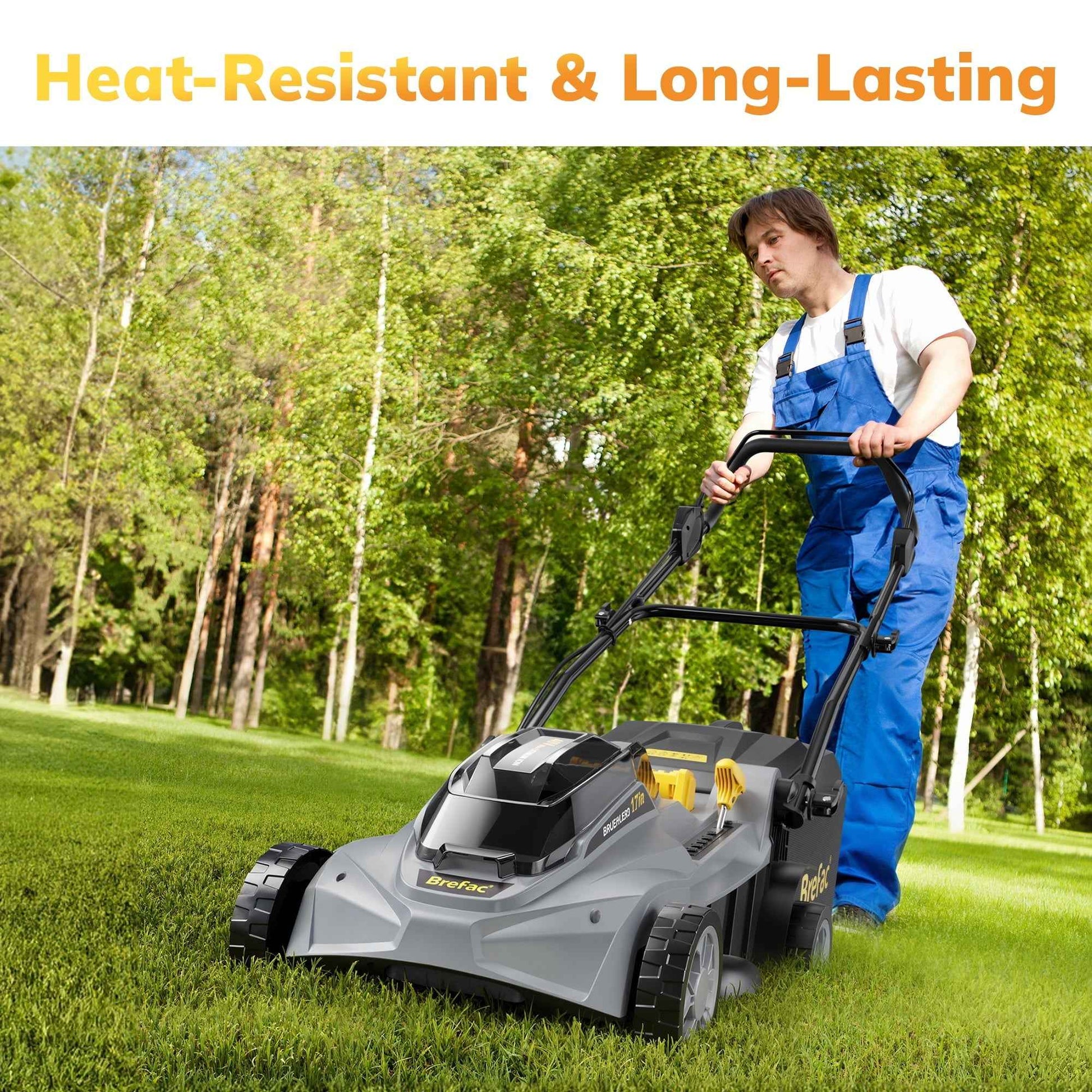 Brefac 40V (2 x 20V) 17'' Cordless Lawn Mower, Multi-Functional Grass Cutter with 4.0Ah Battery, 6 Adjustable Height Settings, Durable Manganese Steel Blades, Easy to Use for Medium to Large Lawn