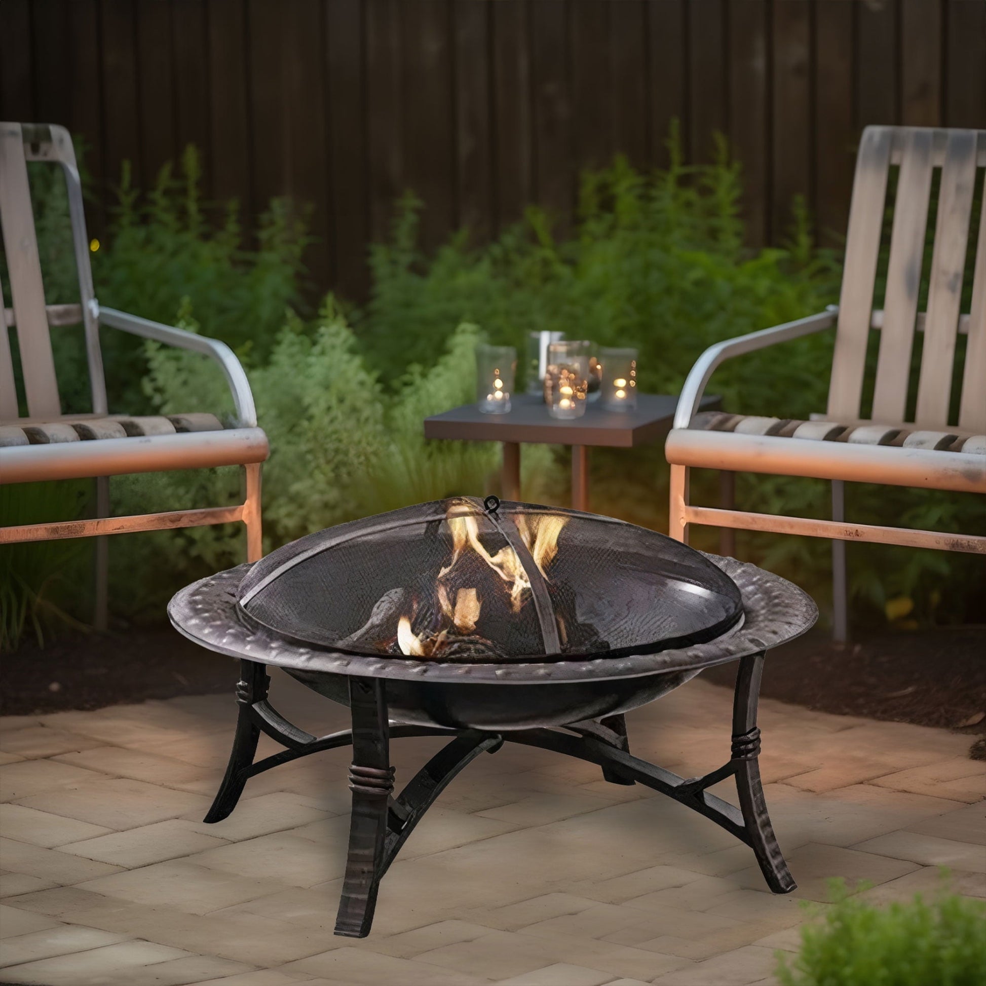 Four Seasons Courtyard 35" Round Wood Burning Fire Bowl w/Fire Grate, Black - Home OXO