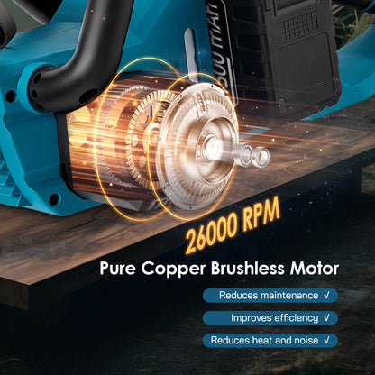 RELOIVE 16" Cordless Electric Chainsaw with Brushless Motor, 26000 RPM, 42.6 FT/S Chain Speed, Two 4.5Ah Batteries, 4 Chains, Handheld Wood Cutting Tool