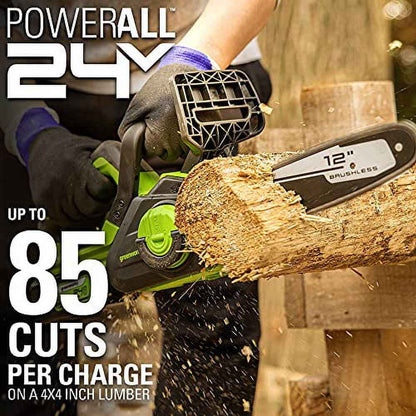 Greenworks 24V 12" Brushless Chainsaw + 4.0 Ah Battery and Charger 2016602