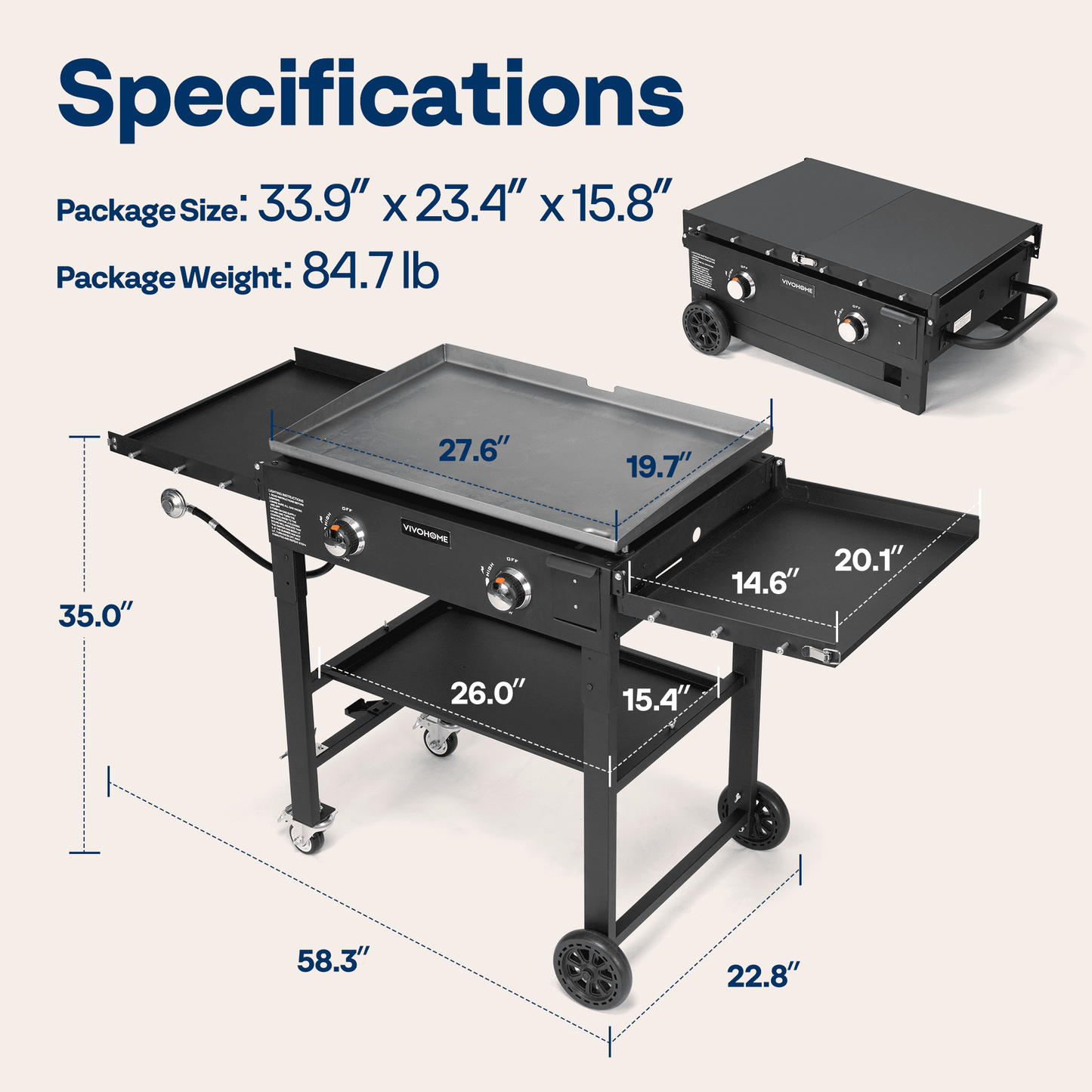 SPECSTAR 2-Burner 28" Foldable Propane Griddle, Portable Flat Top Gas Grill-30,000 BTU Propane Fuelled for Camping, Tailgating, BBQ - Home OXO