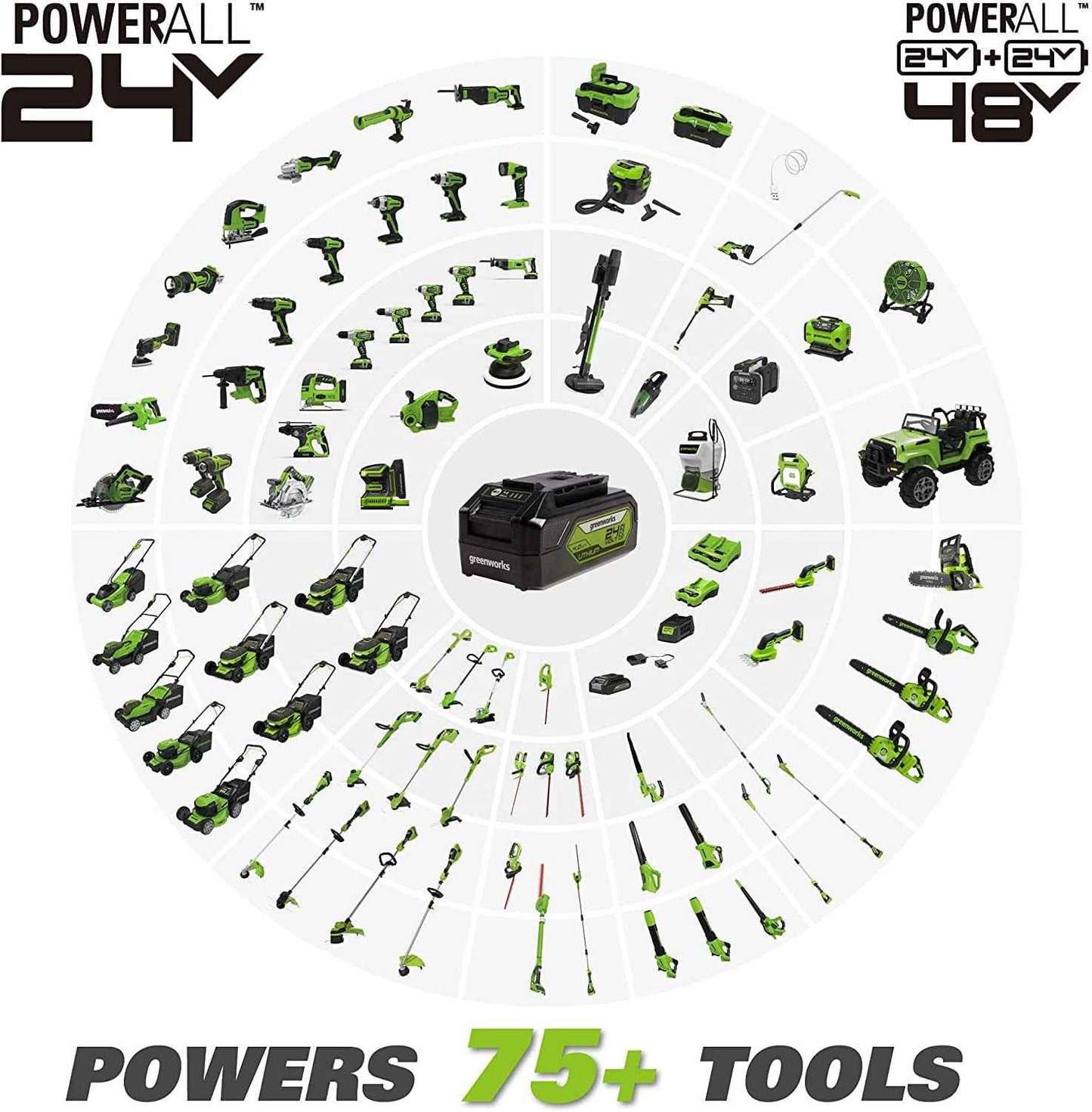 Greenworks 48V (2x24V) 17" Battery Push Mower + 2 x 24V 4Ah Batteries & Dual Port Charger 2526302