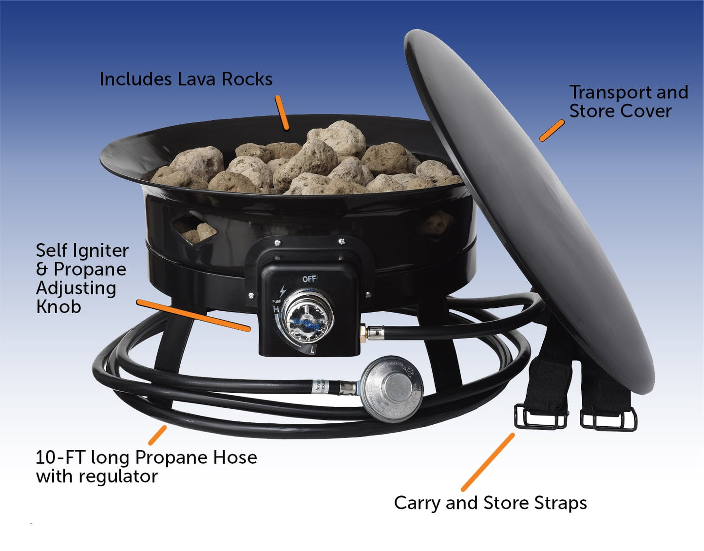 Flame King 19-inch Portable Smokeless Propane Fire Pit with Self-Igniter, 58,000 BTU - Home OXO