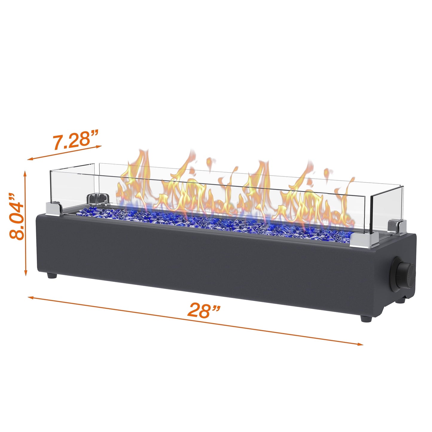 28-inch Table Top Gas Fire Pit, 40,000 BTU Tabletop Propane Fire Pit Portable Fireplace for Patio, Outdoor w/Wind Glass Shield, Glass Rocks, Carbon Gray - Home OXO