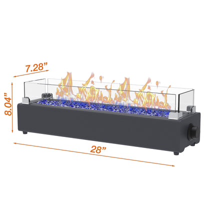 28-inch Table Top Gas Fire Pit, 40,000 BTU Tabletop Propane Fire Pit Portable Fireplace for Patio, Outdoor w/Wind Glass Shield, Glass Rocks, Carbon Gray - Home OXO