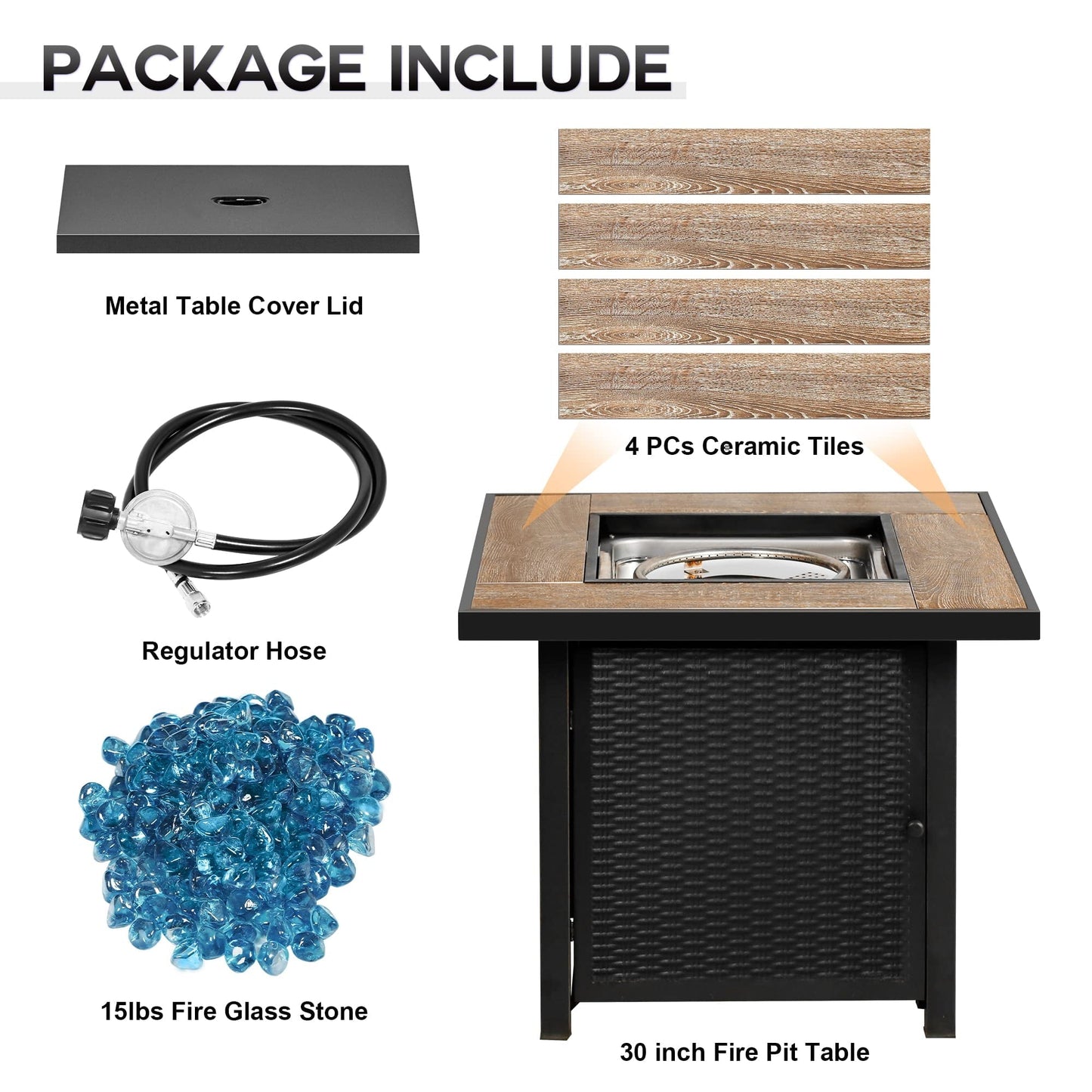 BALI OUTDOORS Propane Gas Fire Pit Table with Lid for Outside Backyard, Patio 50000 BTU 30 inch - Home OXO