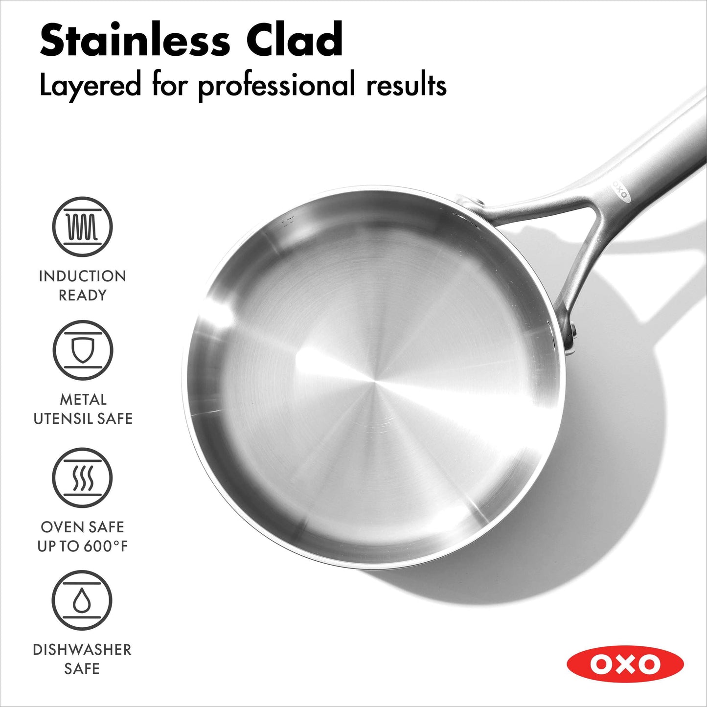 OXO Mira 1.5Qt & 3Qt 3-ply stainless steel Saucepan Set with tempered glass lids - Home OXO