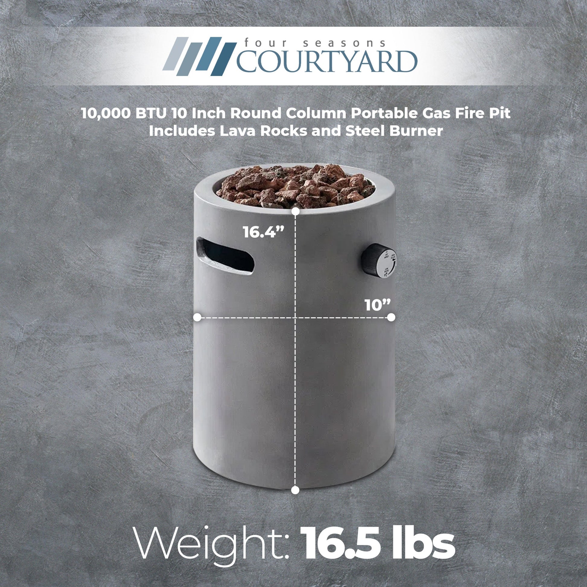 Four Seasons Courtyard 10,000 BTU 10 Inch Round Column Portable Gas Fire Pit - Home OXO