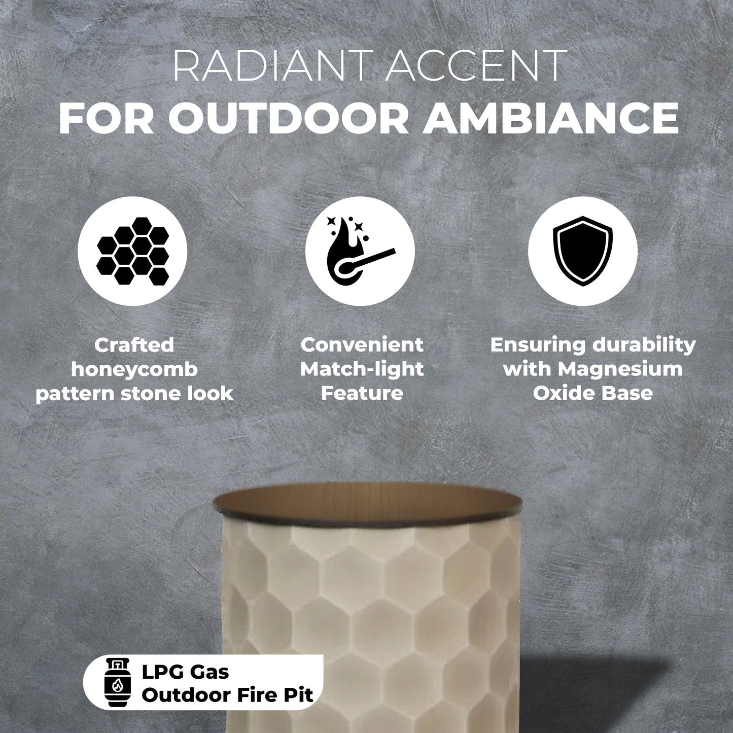 Four Seasons Courtyard Gas Fire Pit with Honeycomb Stone Pattern for Outdoor Use - Home OXO