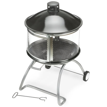 Four Seasons Courtyard 28 Inches Portable Fire Pit with Sliding Door Design - Home OXO