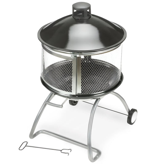 Four Seasons Courtyard 28 Inches Portable Fire Pit with Sliding Door Design - Home OXO